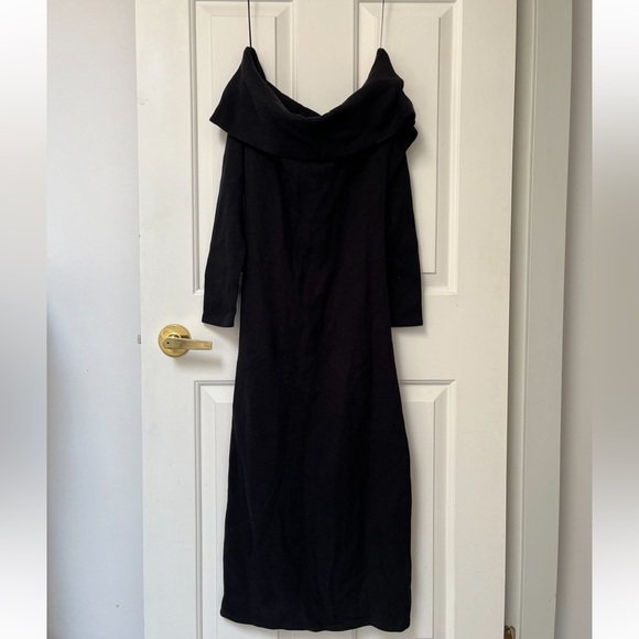 NWT ZARA Off-Shoulder Black Knit Midi Dress M - Picture 6 of 9